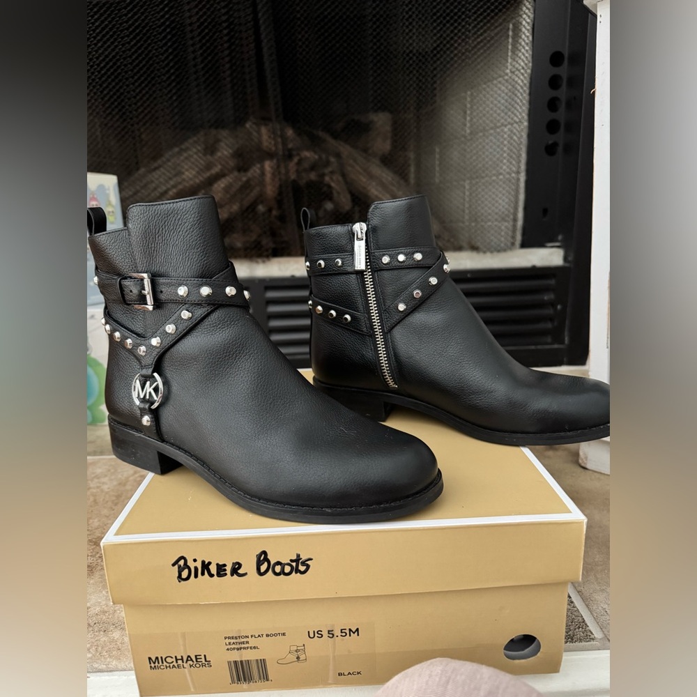 Michael Kors Black Ankle Boots with Silver Accents